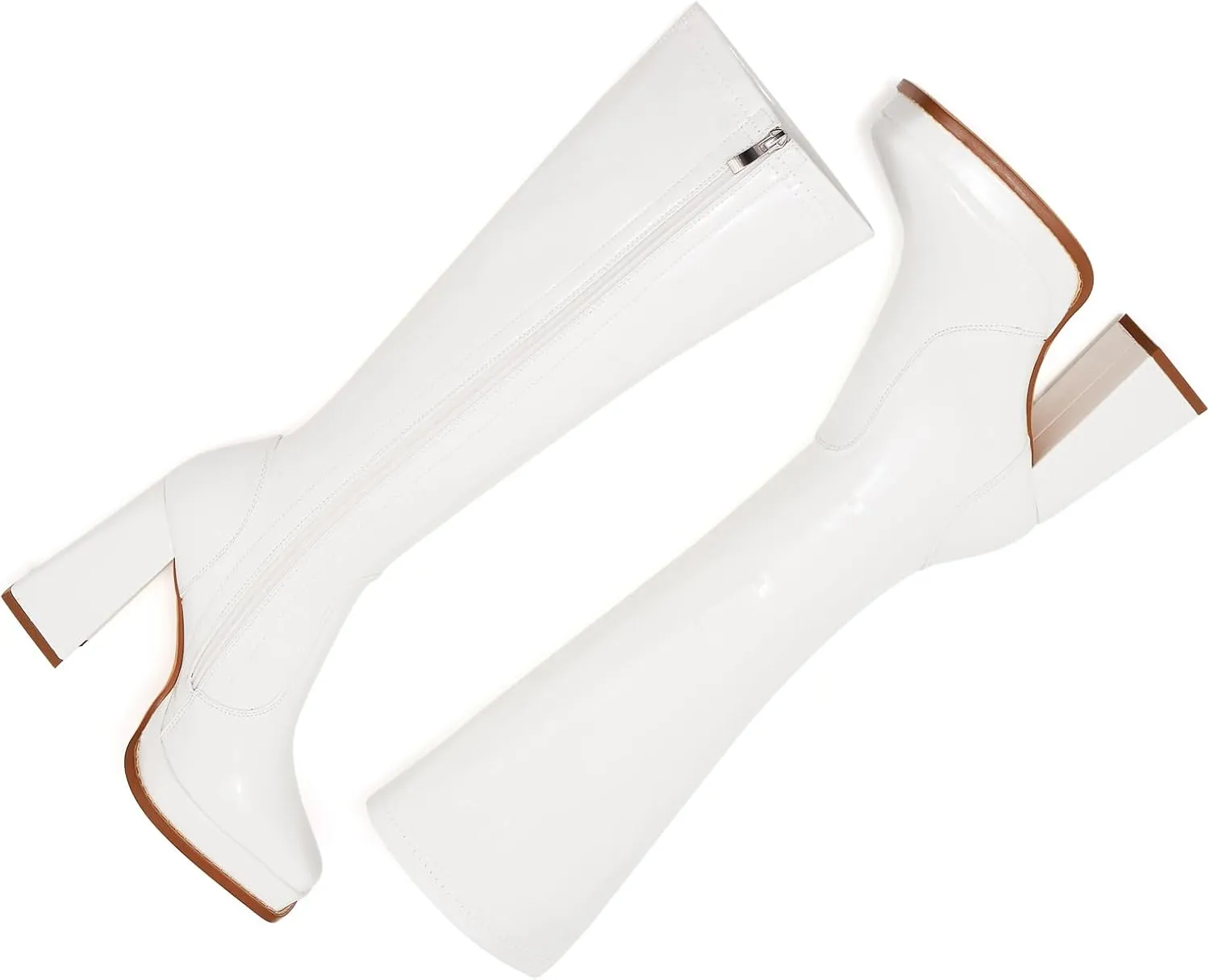 ZXHYZLZ Knee High Gogo Boots 70S For Women Wide Calf Long Tall Square Toe Chunky Boot Women